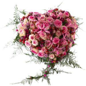 Roze bloemenhart, hart van roze bloemen