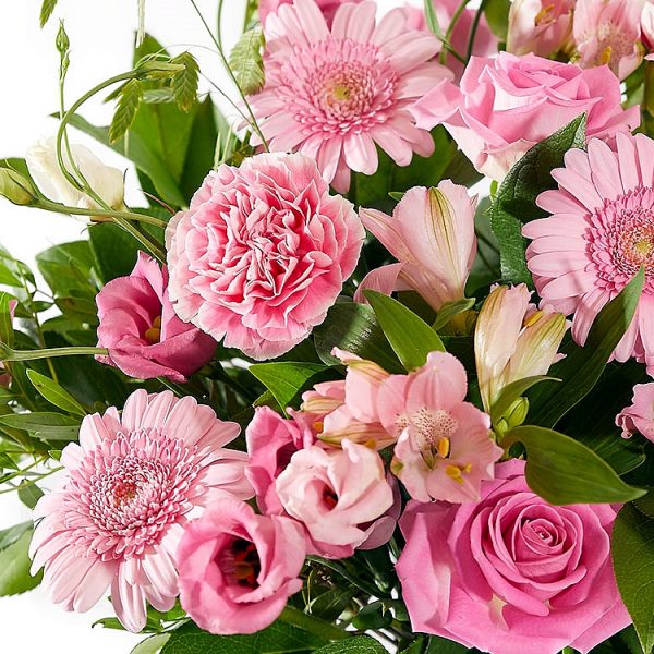 Mixed bouquet of pink flowers for delivery in The Hague