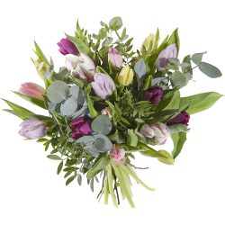 Bouquet with tulips in soft pastels