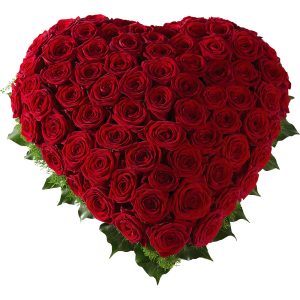 Bloemenhart van warme rode rozen - Afscheidsbloemen